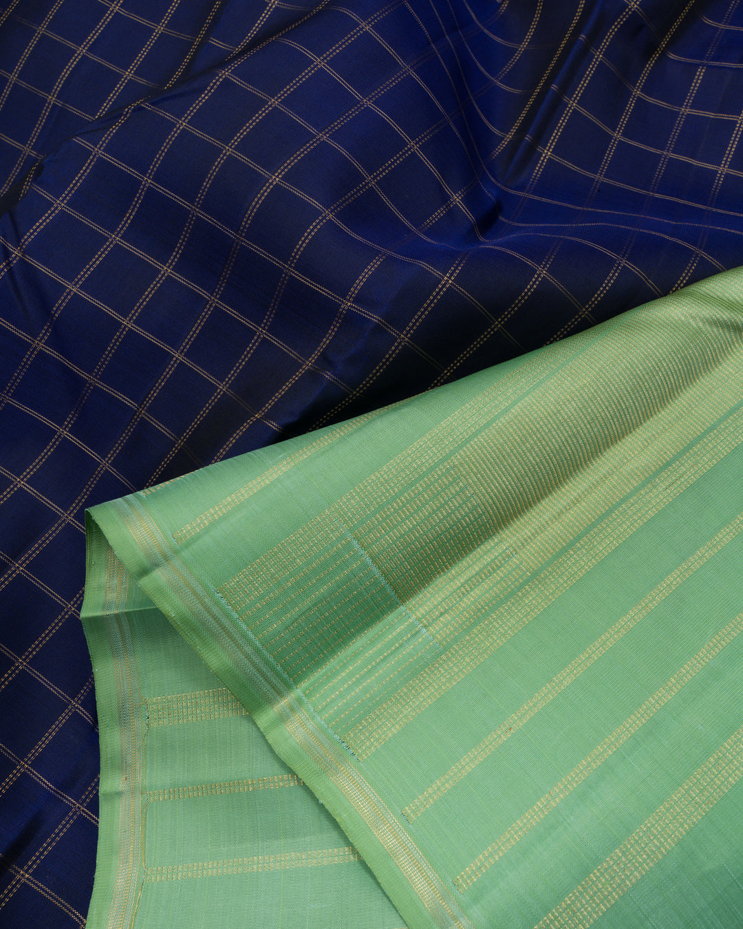 Royal Blue And Olive Green Kattam Kanjivaram Silk Saree – The Saffron House