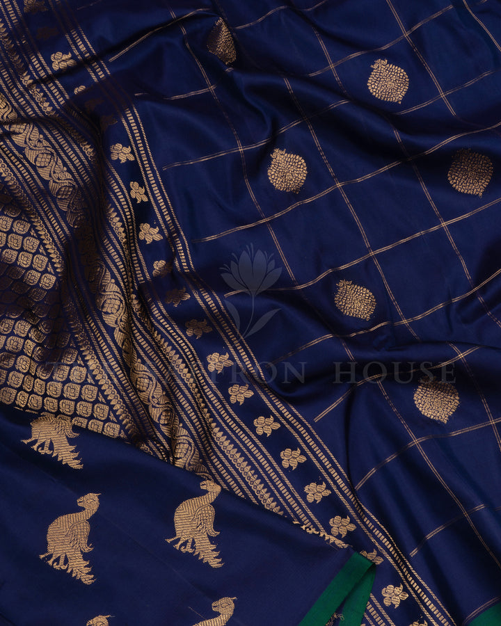 Royal Blue And Peacock Blue Gadwal Silk Saree – The Saffron House