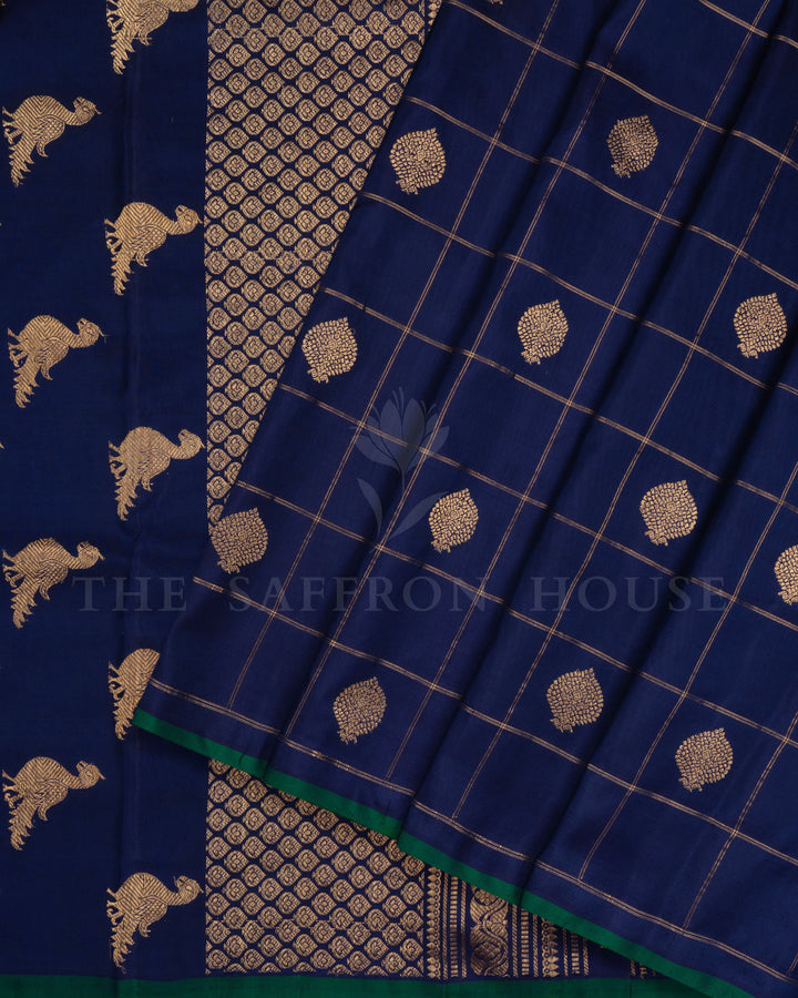 Royal Blue And Peacock Blue Gadwal Silk Saree – The Saffron House