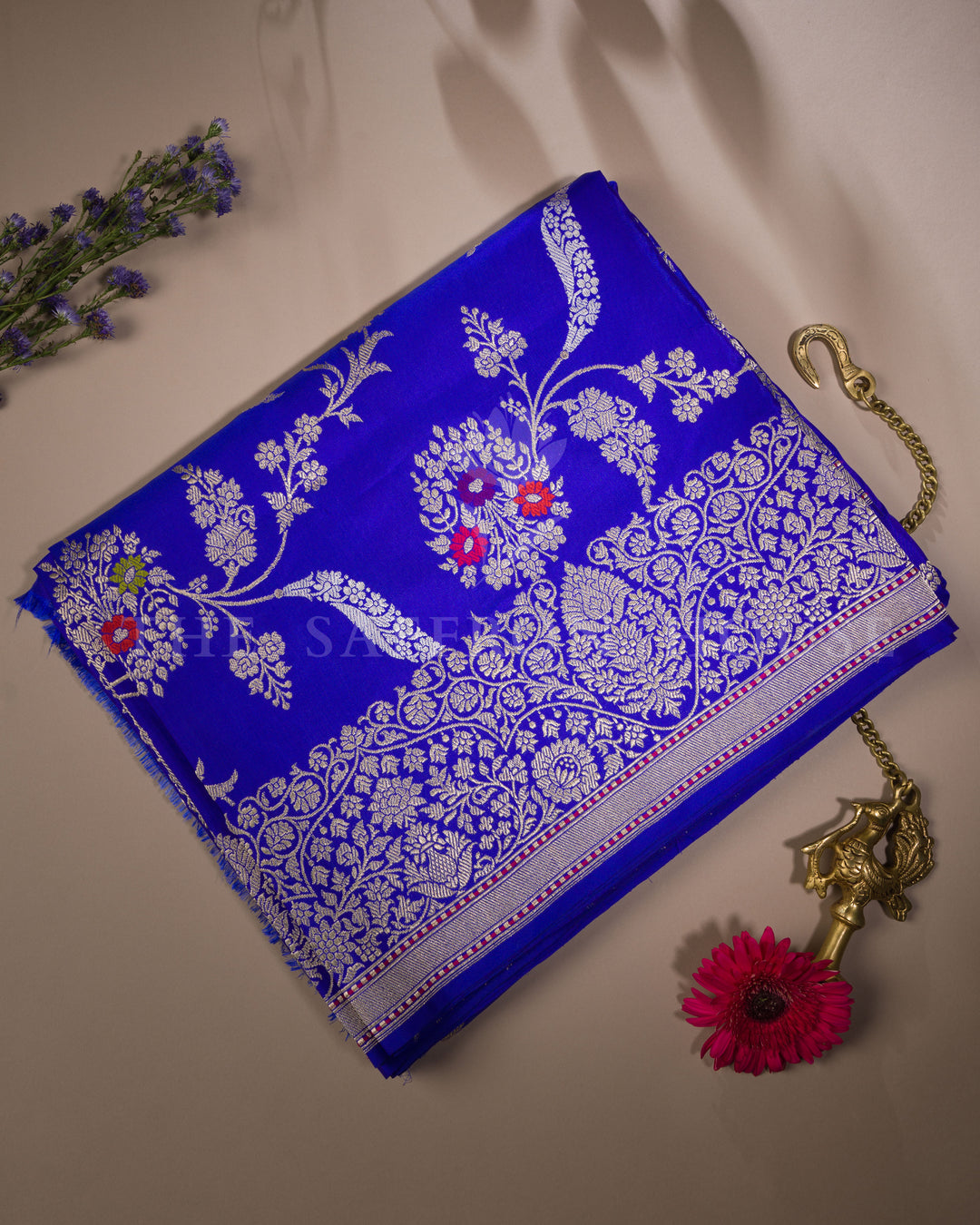 Blue Katan Banarasi Silk Saree – The Saffron House