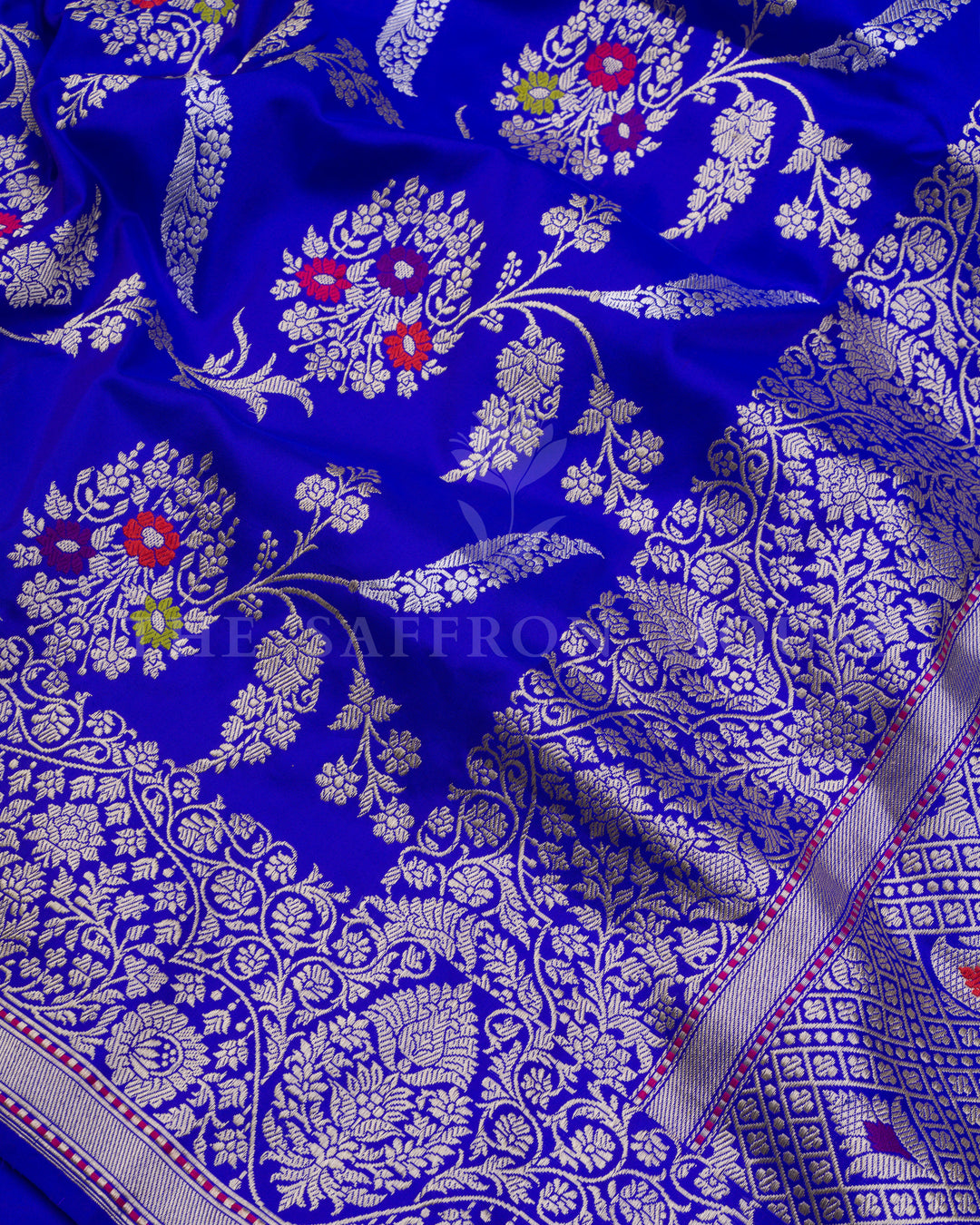 Blue Katan Banarasi Silk Saree – The Saffron House