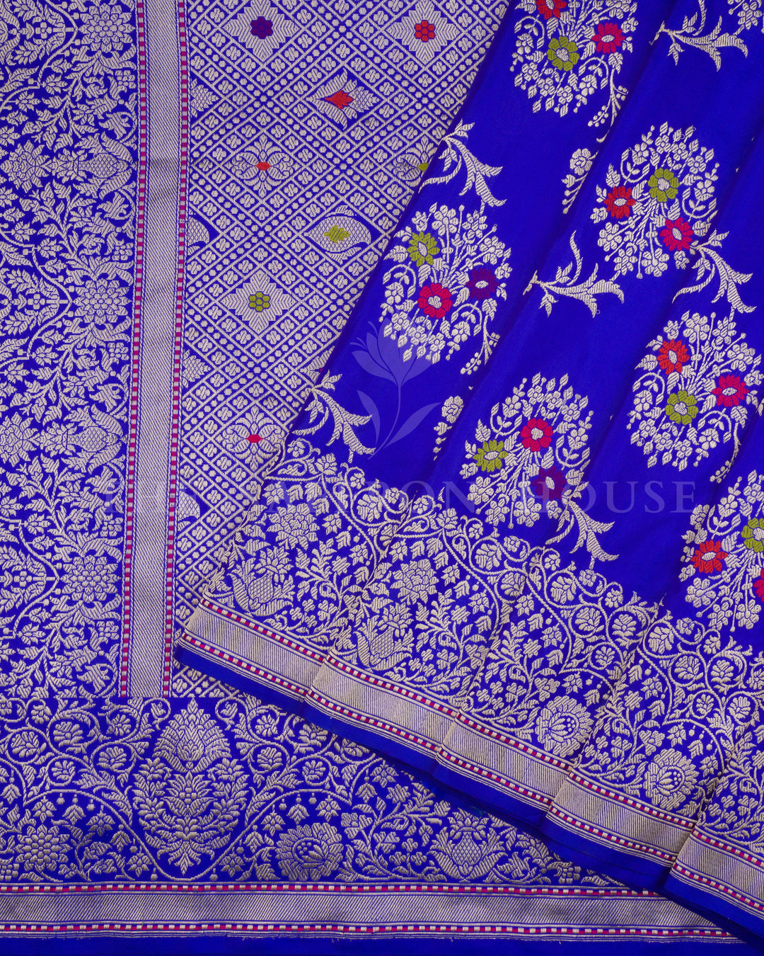 Blue Katan Banarasi Silk Saree – The Saffron House