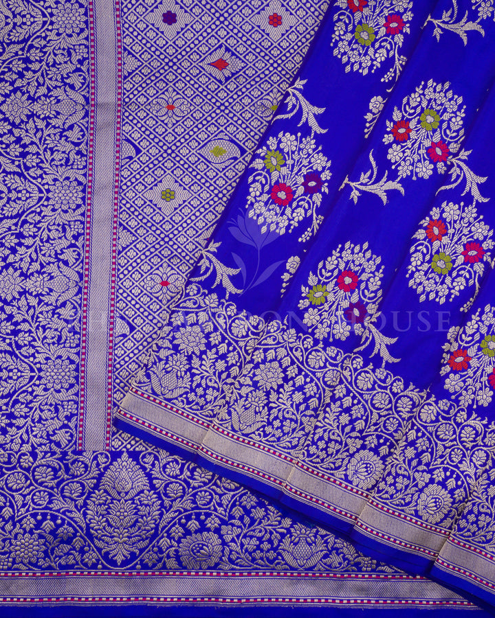 Blue Katan Banarasi Silk Saree – The Saffron House