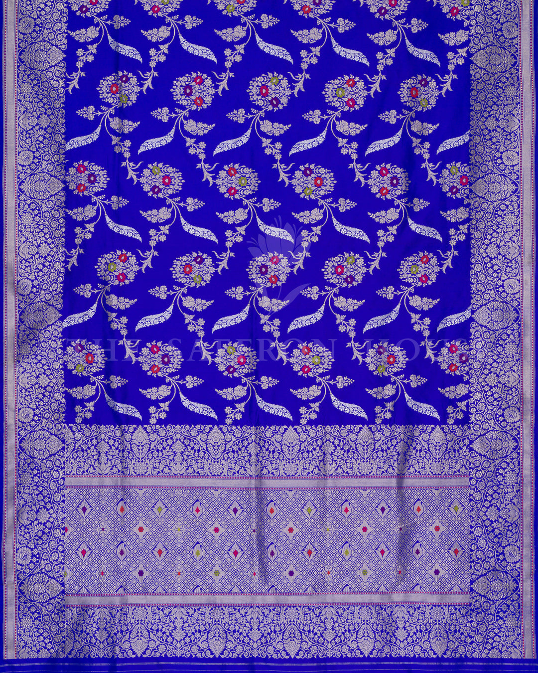 Blue Katan Banarasi Silk Saree – The Saffron House