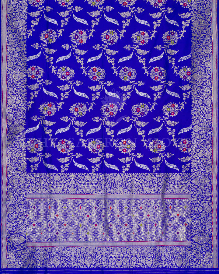 Blue Katan Banarasi Silk Saree – The Saffron House
