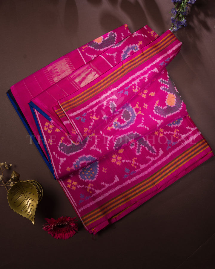 Royal Blue And Rani Pink Handwoven Patola Saree – The Saffron House