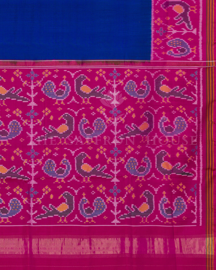 Royal Blue And Rani Pink Handwoven Patola Saree – The Saffron House