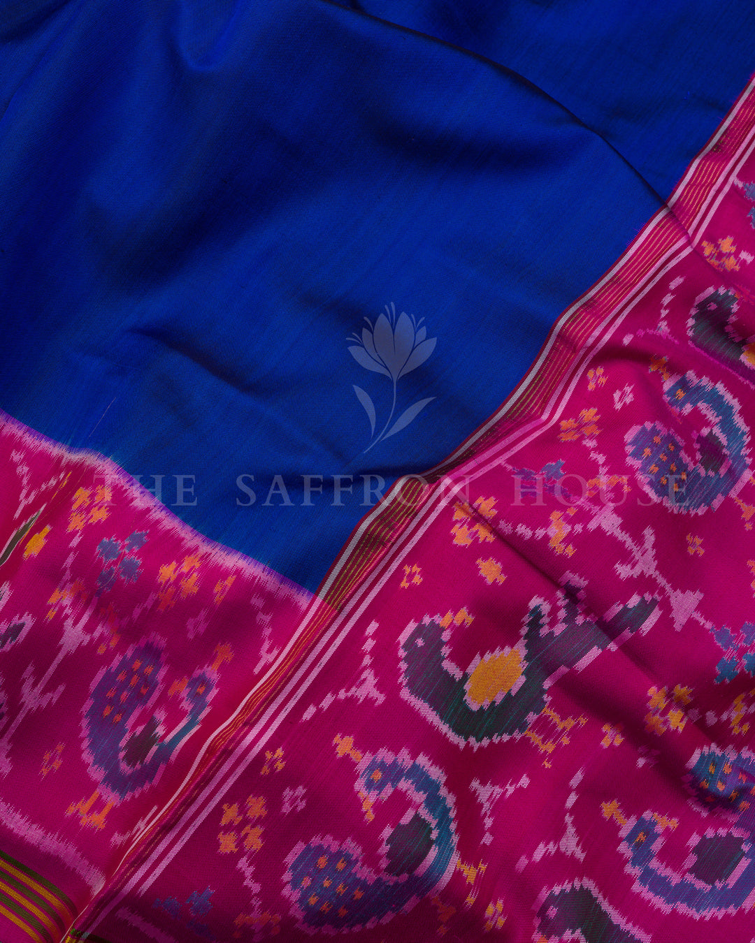 Royal Blue And Rani Pink Handwoven Patola Saree – The Saffron House