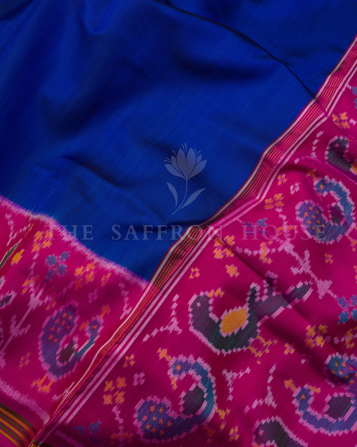 Royal Blue And Rani Pink Handwoven Patola Saree – The Saffron House