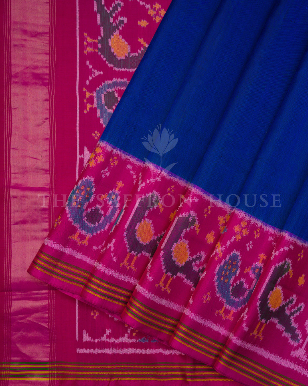 Royal Blue And Rani Pink Handwoven Patola Saree – The Saffron House