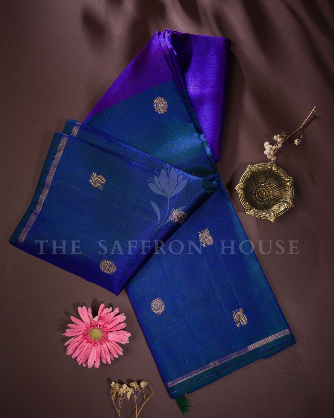 Royal Blue Korvai Kanjivaram Silk Saree – The Saffron House