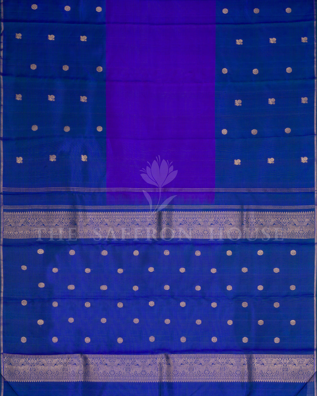 Royal Blue Korvai Kanjivaram Silk Saree – The Saffron House