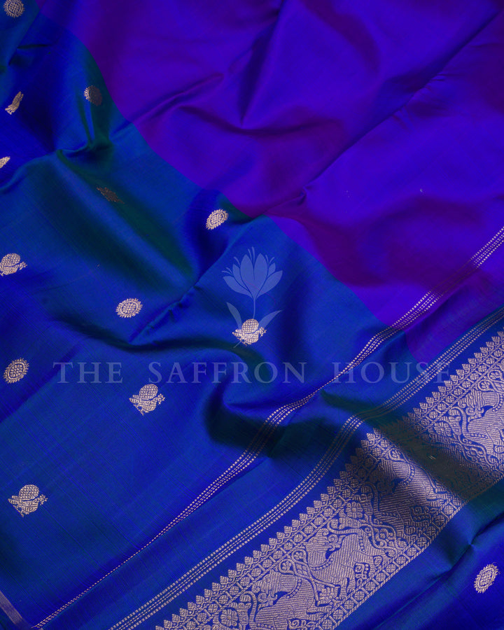 Royal Blue Korvai Kanjivaram Silk Saree – The Saffron House