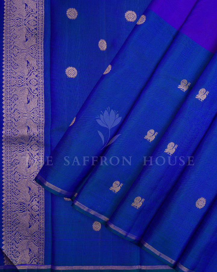 Royal Blue Korvai Kanjivaram Silk Saree – The Saffron House