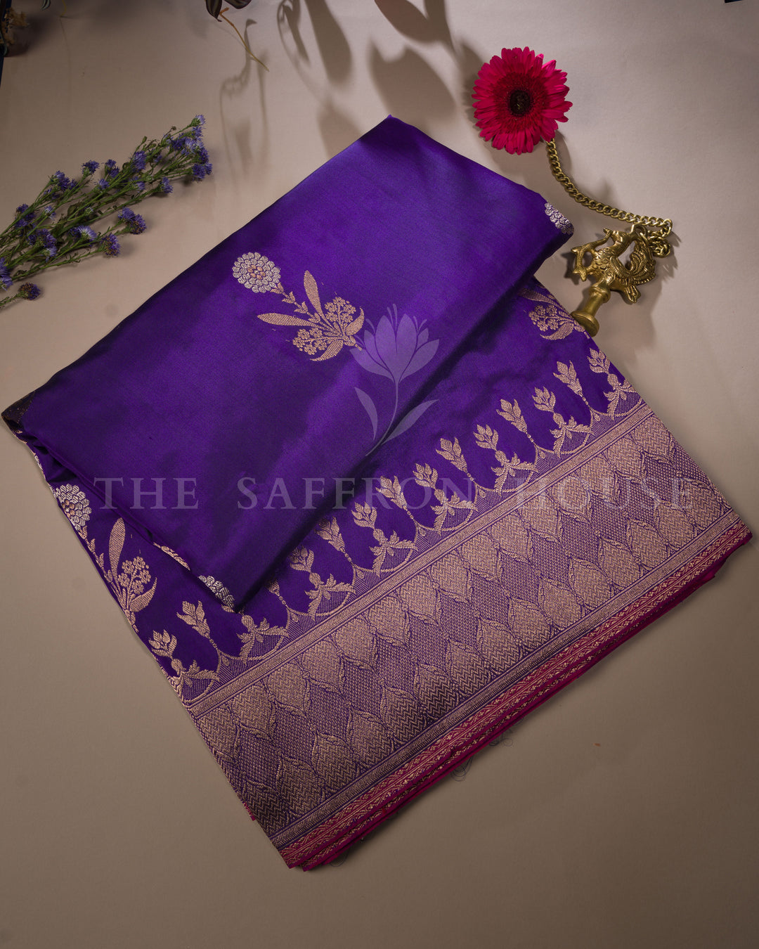 Purple Katan Banarasi Silk Saree – The Saffron House