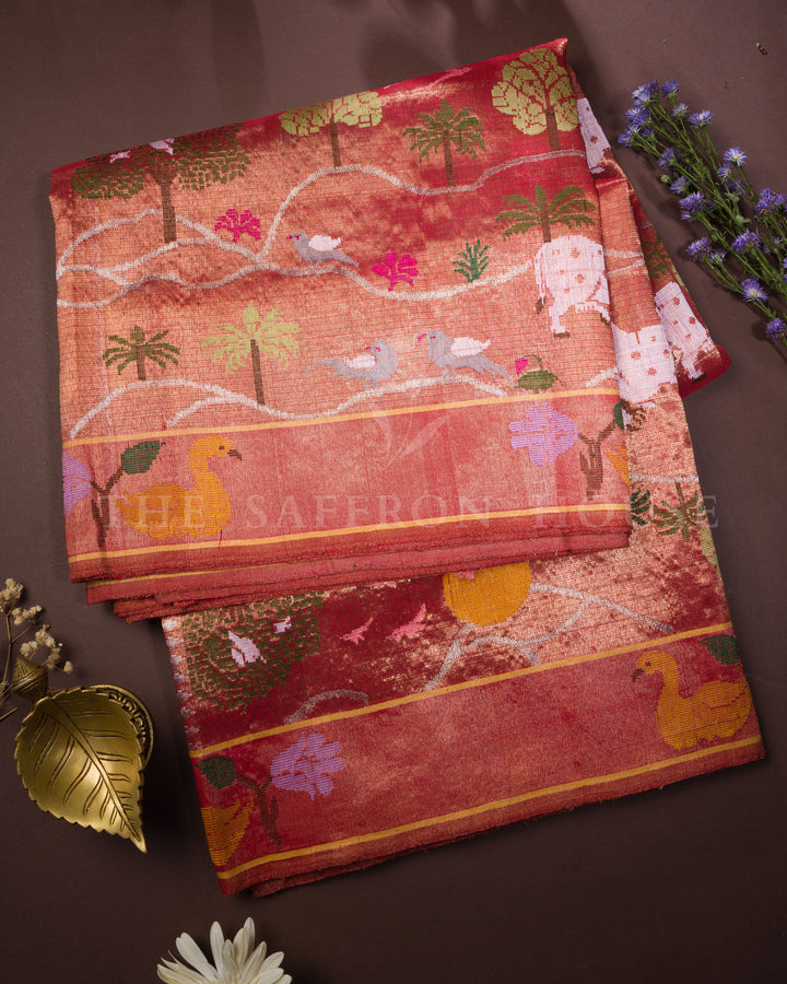 Rust Orange Pure Zari Kota Silk Saree – The Saffron House