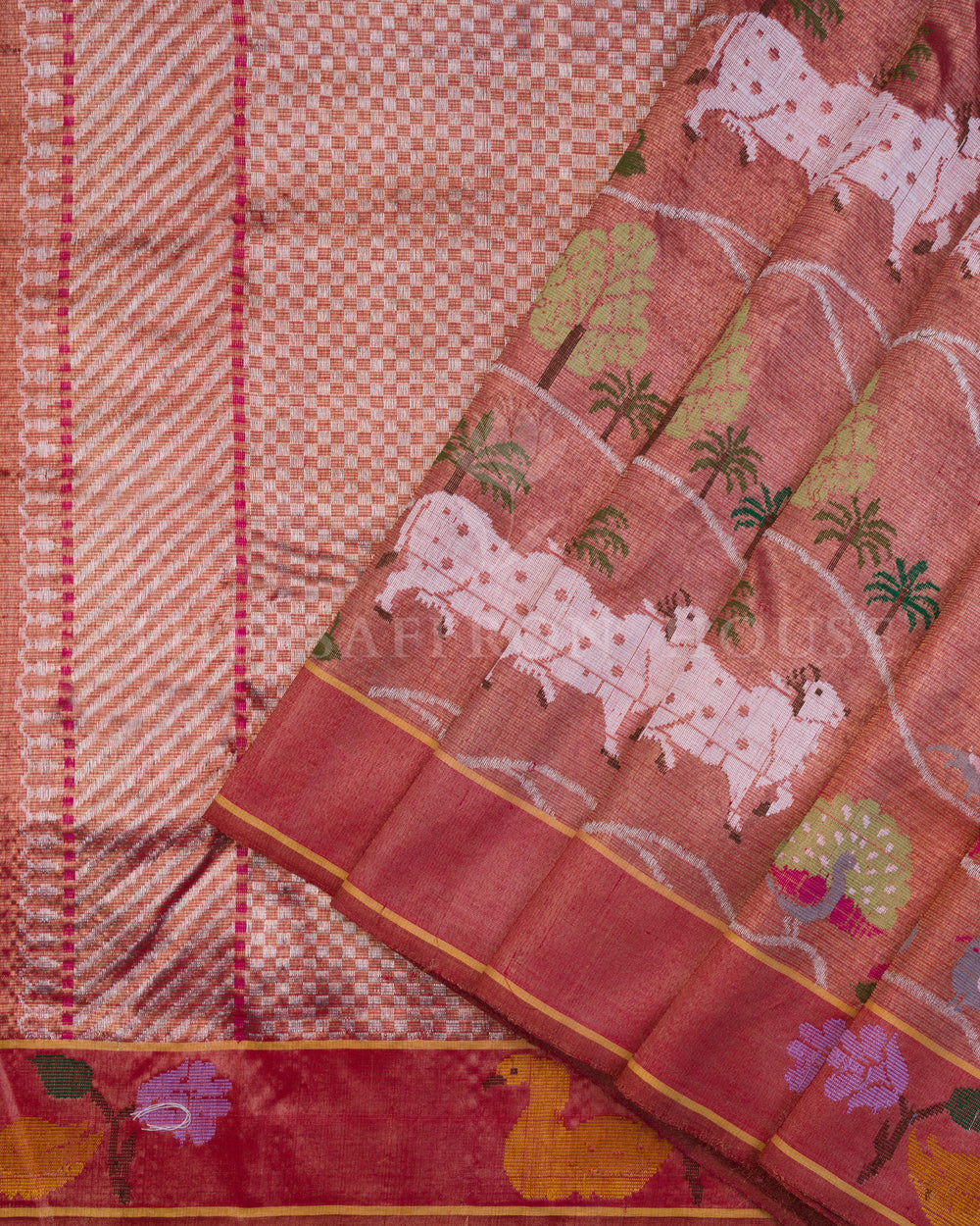 Rust Orange Pure Zari Kota Silk Saree – The Saffron House