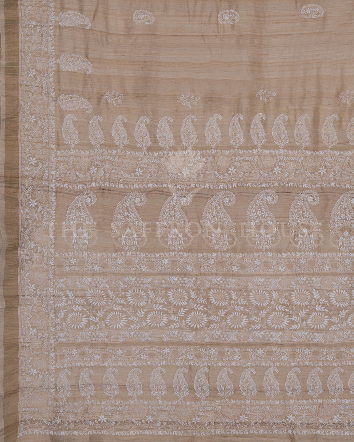Off White Chikankari Tussar Silk Saree – The Saffron House
