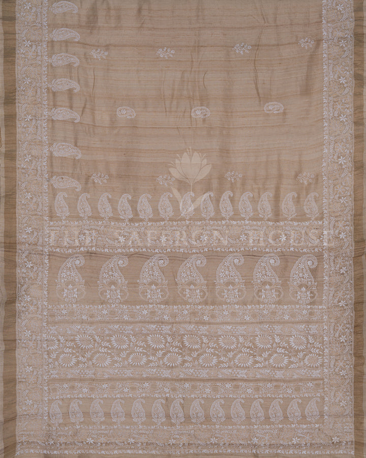 Off White Chikankari Tussar Silk Saree – The Saffron House