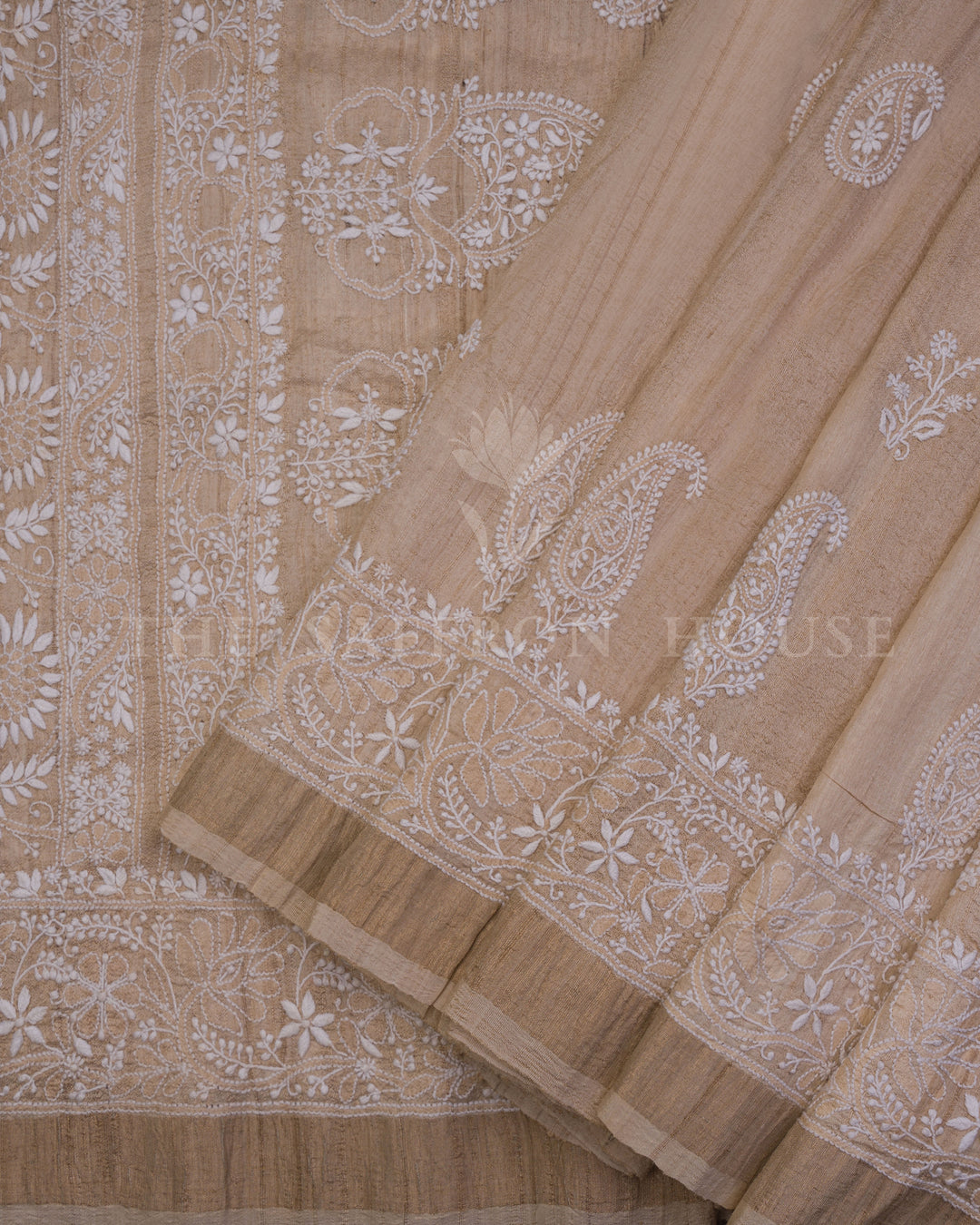 Off White Chikankari Tussar Silk Saree – The Saffron House