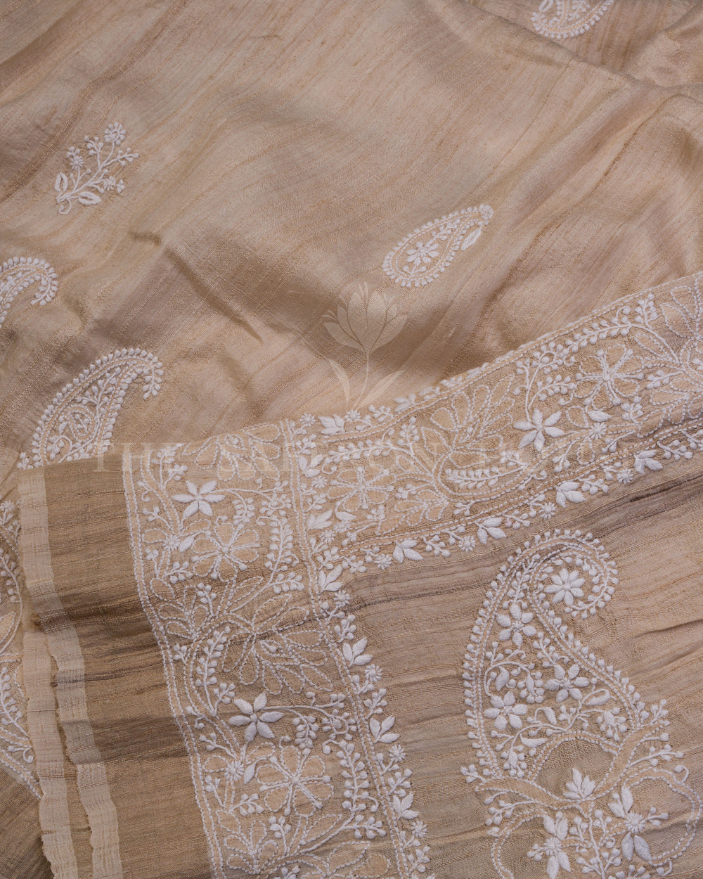 Off White Chikankari Tussar Silk Saree – The Saffron House