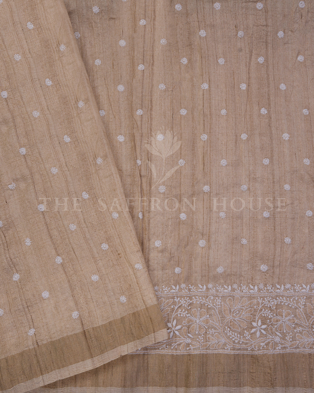 Off White Chikankari Tussar Silk Saree – The Saffron House
