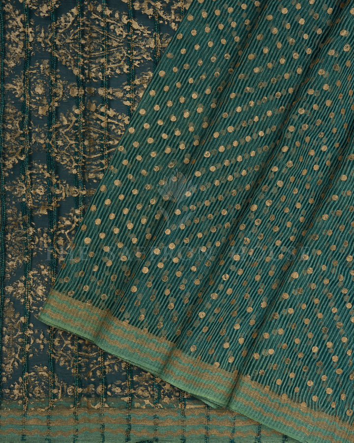 Sea Blue Tussar Organza Saree – The Saffron House