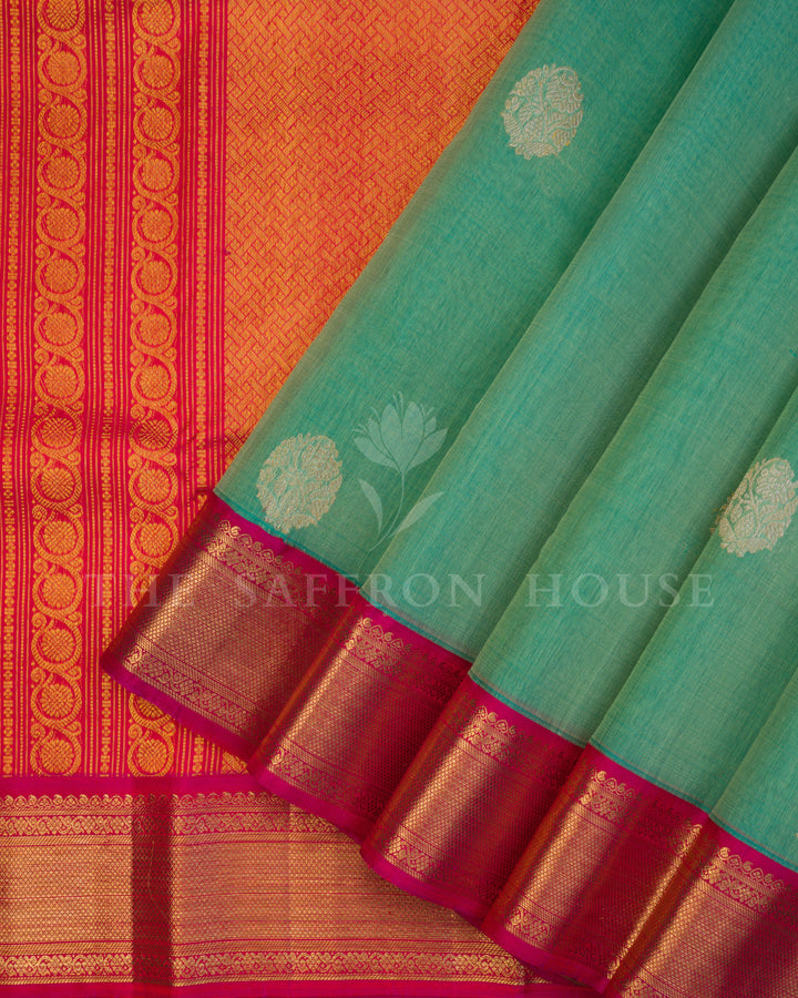 Magenta Pink And Green Kanjivaram Silk Saree – The Saffron House
