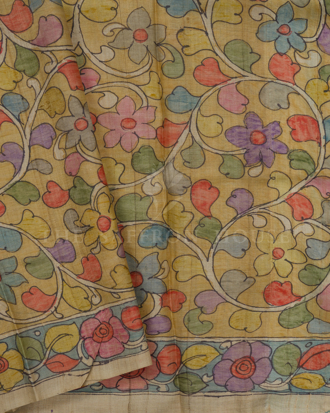 Sea Green Kalamkari Tussar Silk Saree – The Saffron House