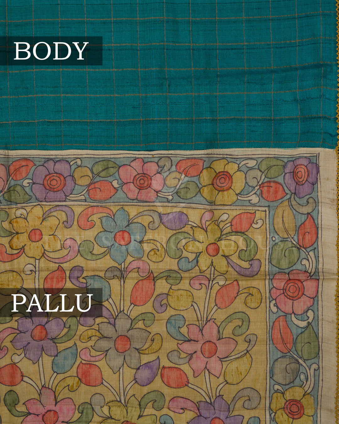 Sea Green Kalamkari Tussar Silk Saree – The Saffron House