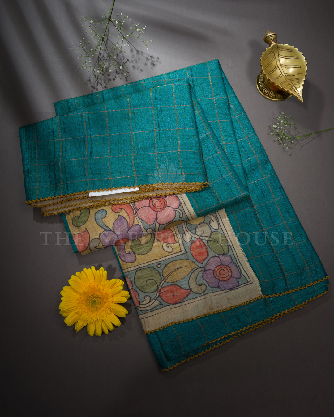 Sea Green Kalamkari Tussar Silk Saree – The Saffron House