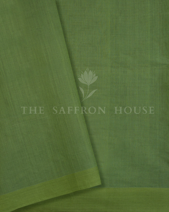 Pure White And Green Kattam Kanjivaram Silk Saree – The Saffron House