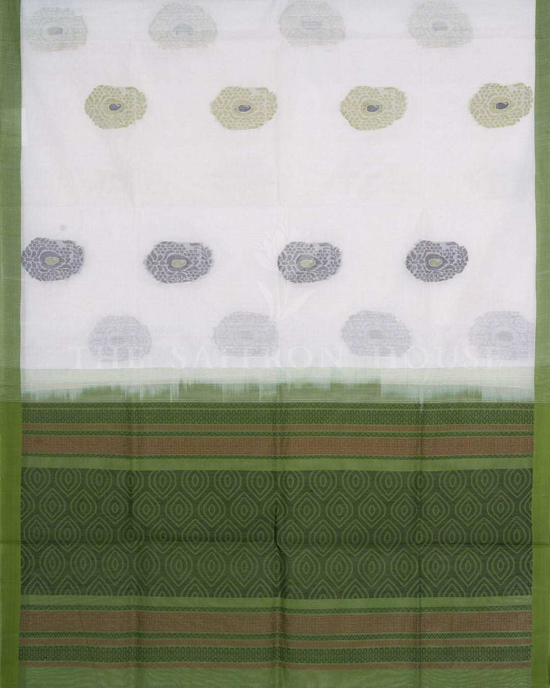 Pure White And Green Kattam Kanjivaram Silk Saree – The Saffron House