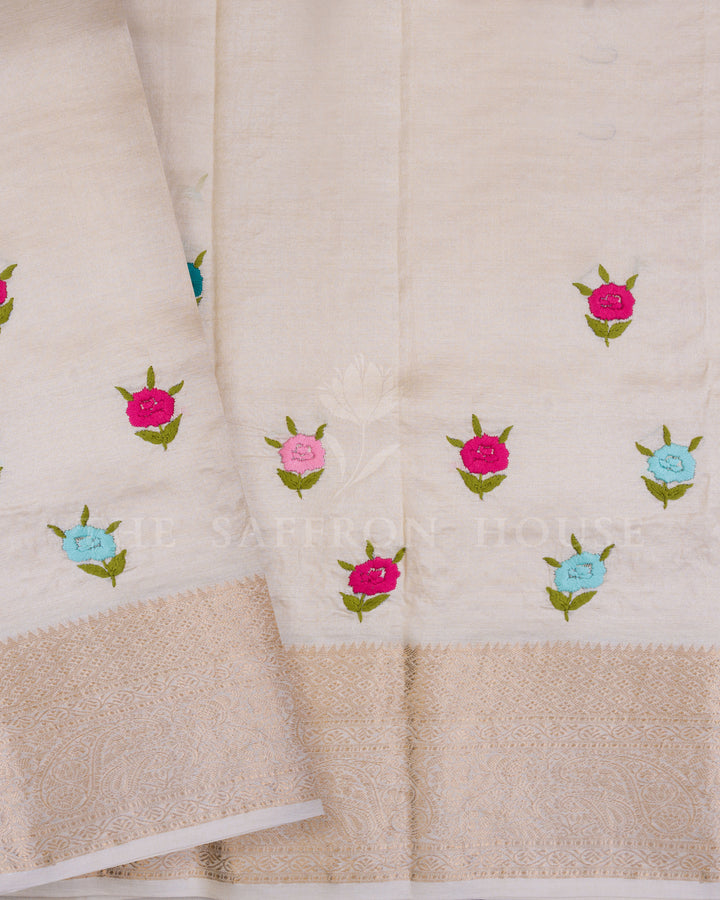 Ivory And Rose Eri Silk Saree – The Saffron House