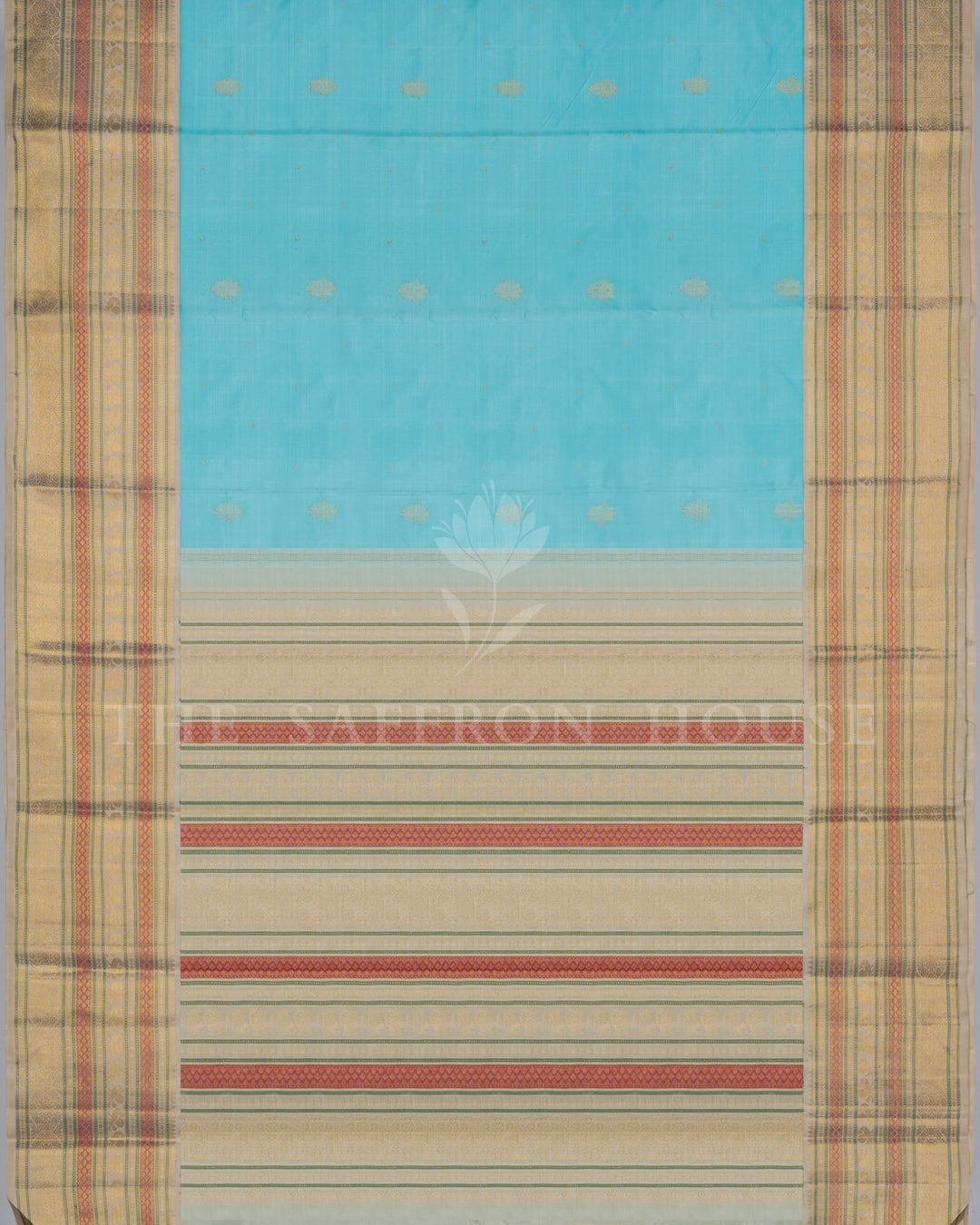 Sky Blue And Sand Beige Kanjivaram Silk Saree – The Saffron House