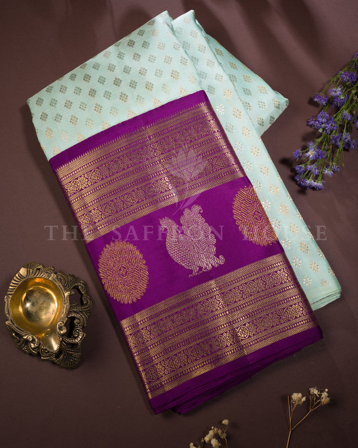 Sky Blue And Purple Kanjivaram Silk Saree – The Saffron House