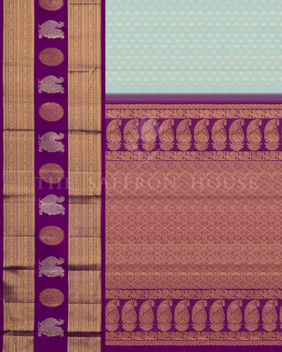 Sky Blue And Purple Kanjivaram Silk Saree – The Saffron House