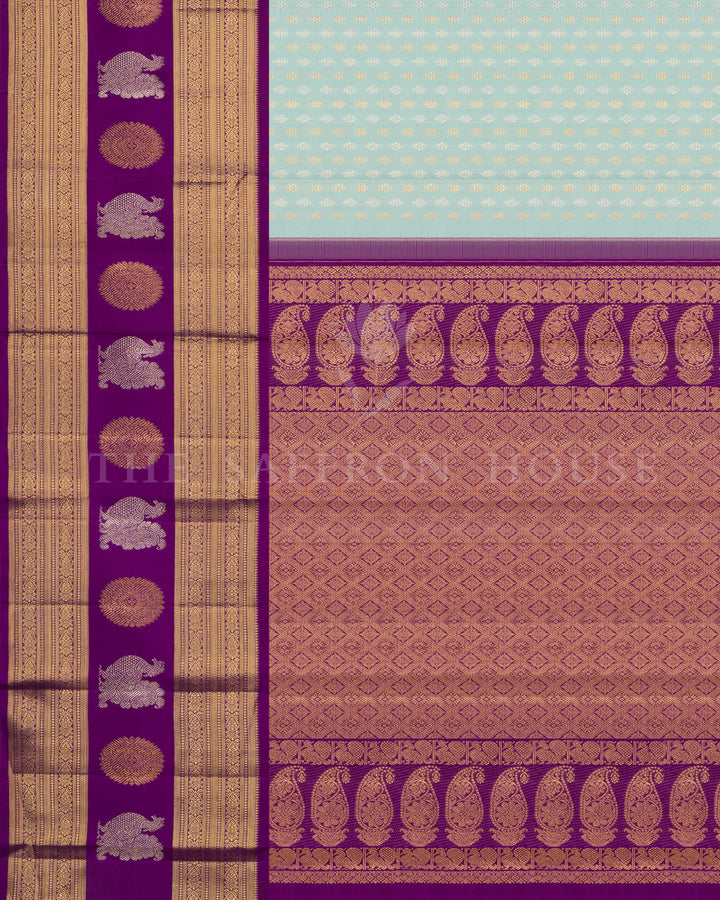 Sky Blue And Purple Kanjivaram Silk Saree – The Saffron House