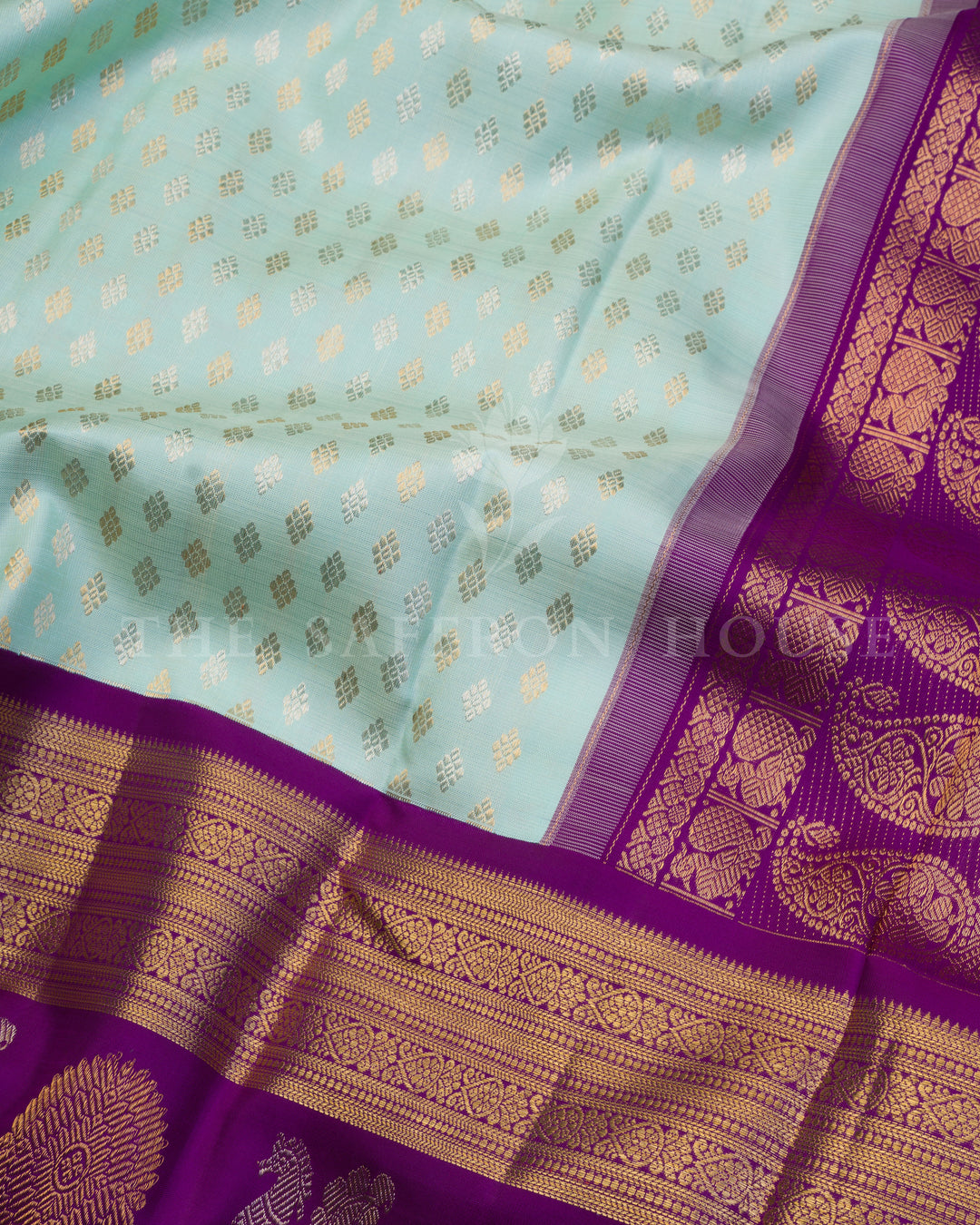 Sky Blue And Purple Kanjivaram Silk Saree – The Saffron House