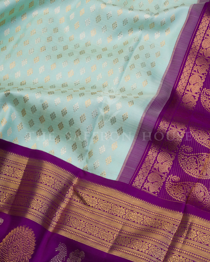 Sky Blue And Purple Kanjivaram Silk Saree – The Saffron House