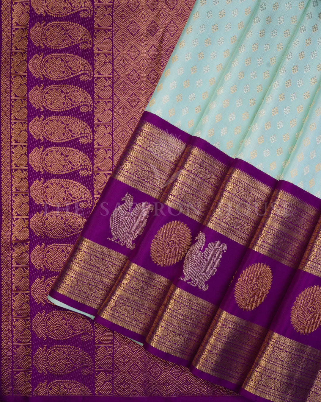 Sky Blue And Purple Kanjivaram Silk Saree – The Saffron House