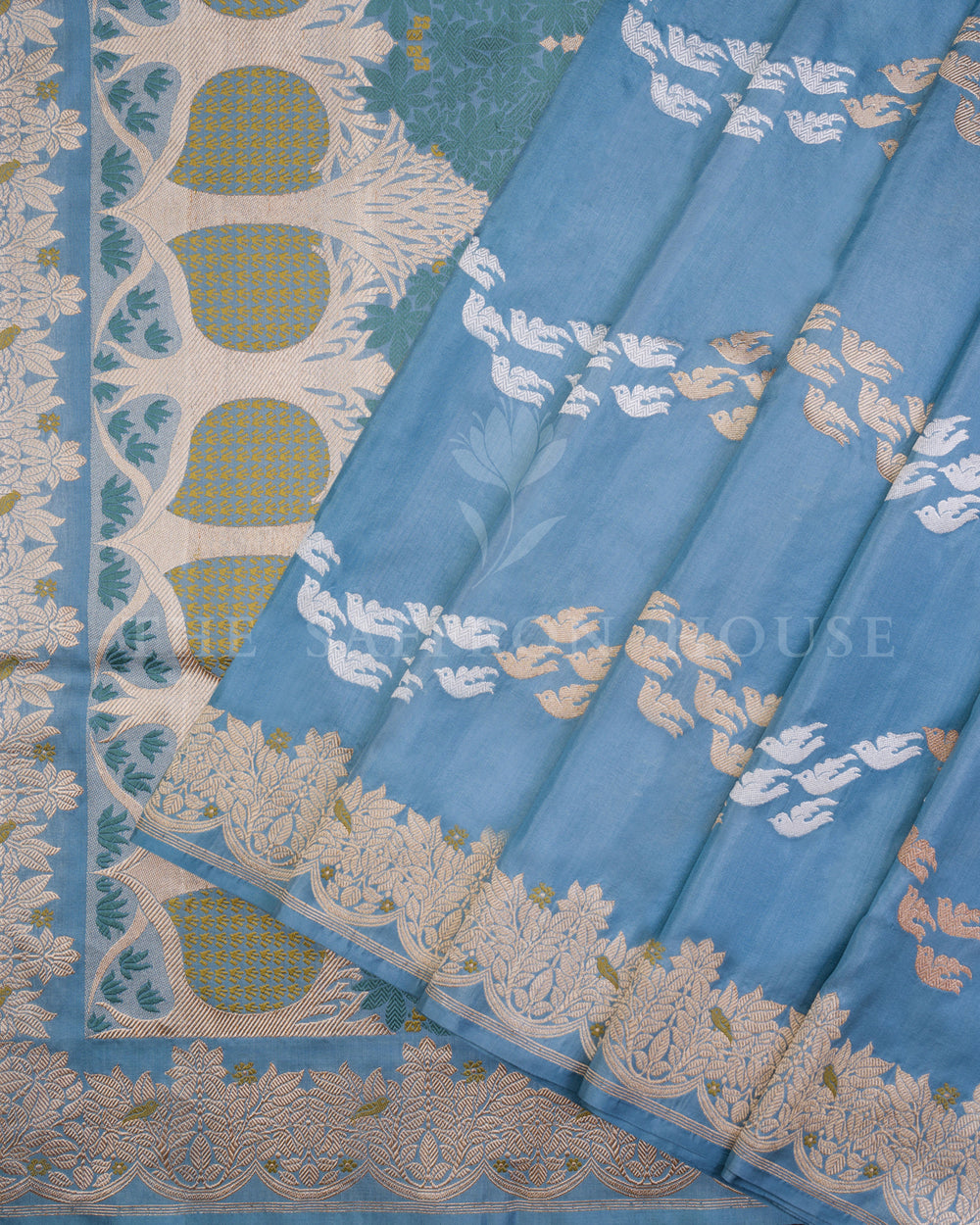 Blue Katan Banarasi Silk Saree – The Saffron House