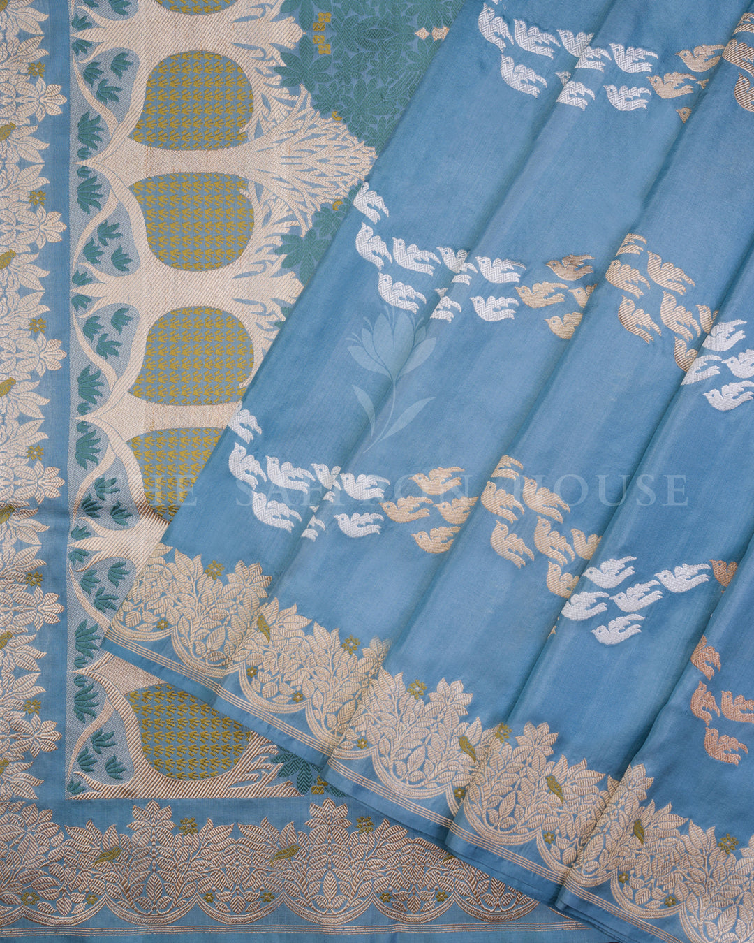 Blue Katan Banarasi Silk Saree – The Saffron House
