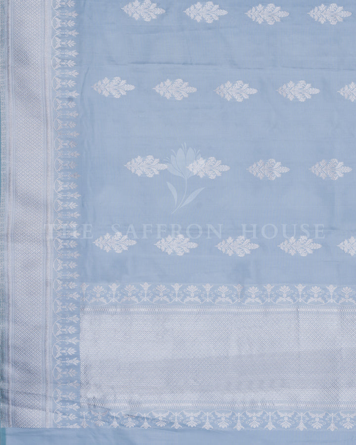 Sky Blue Mashru Banarasi Saree – The Saffron House
