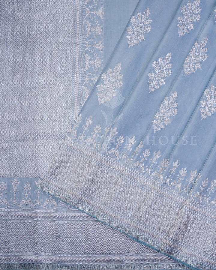 Sky Blue Mashru Banarasi Saree – The Saffron House