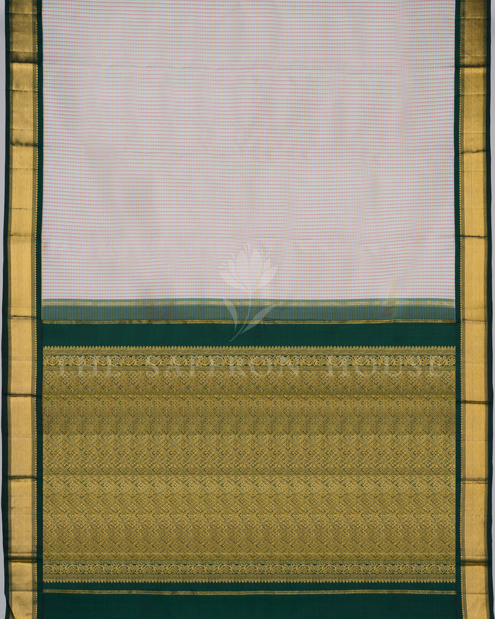 Ivory And Bottle Green Kattam Kanjivaram Silk Saree – The Saffron House