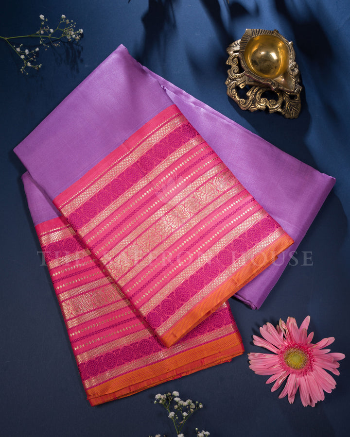 Lavender And Pink Kanjivaram Silk Saree – The Saffron House
