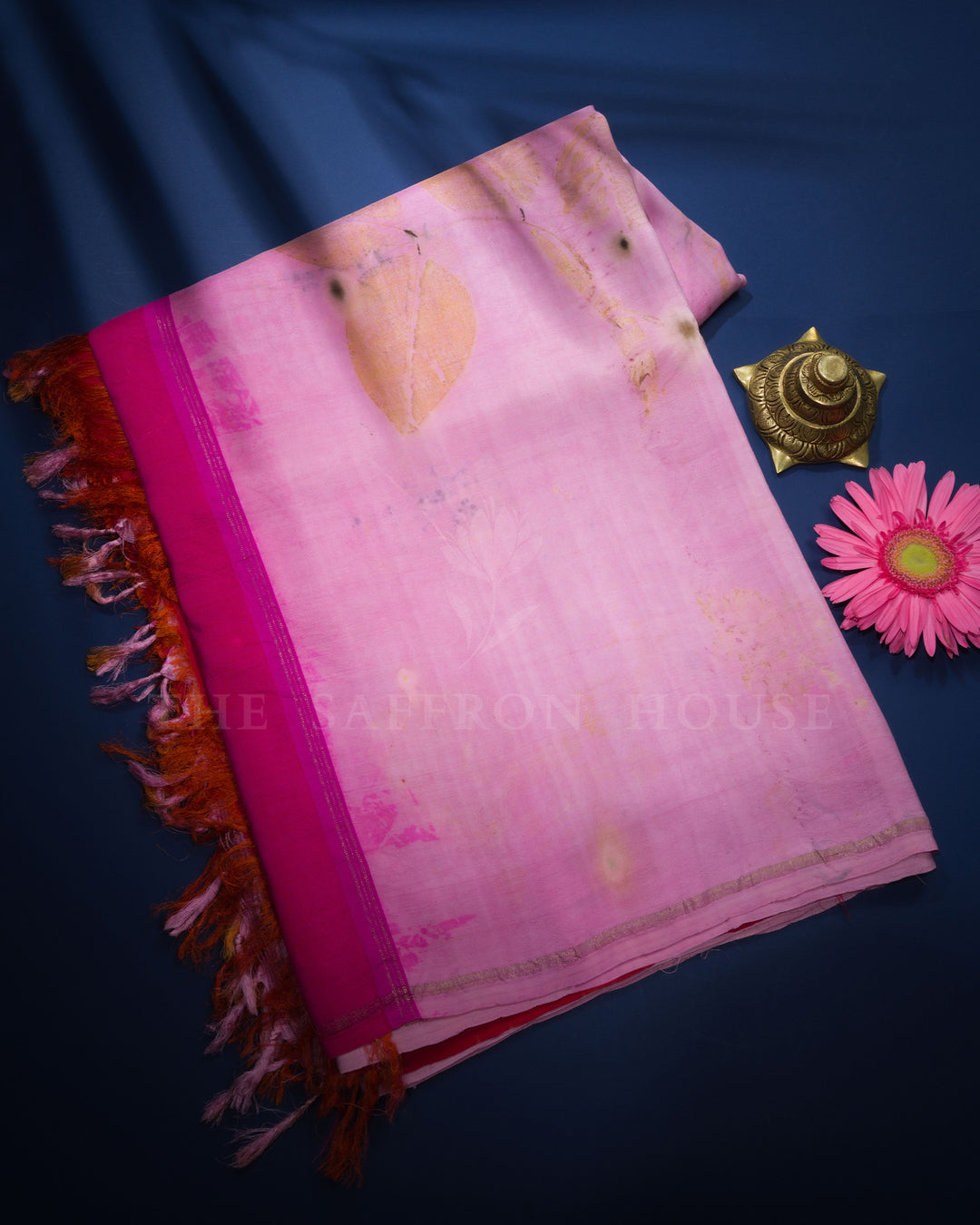 Soft Lavender Pink Eco-Printed Kanjivaram Silk Saree – The Saffron House