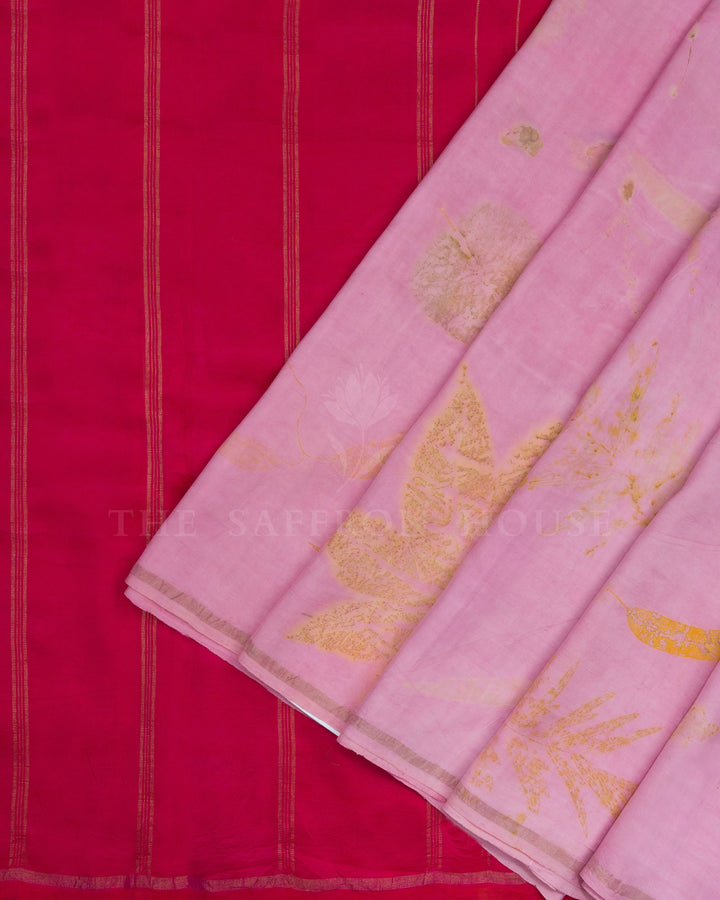 Soft Lavender Pink Eco-Printed Kanjivaram Silk Saree – The Saffron House
