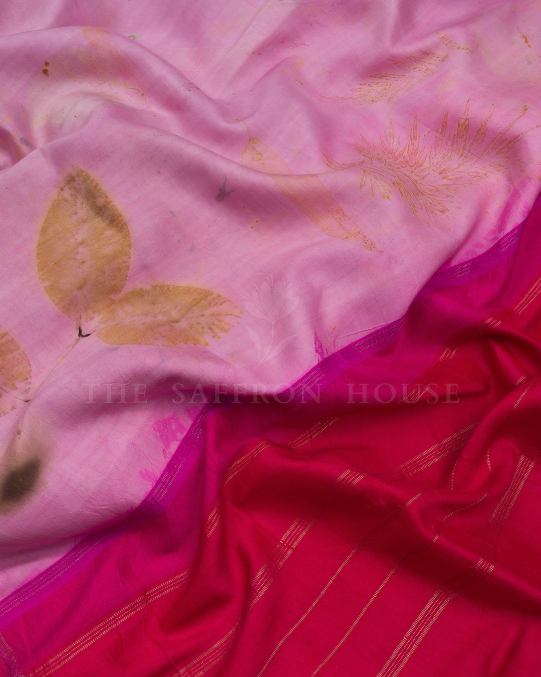 Soft Lavender Pink Eco-Printed Kanjivaram Silk Saree – The Saffron House